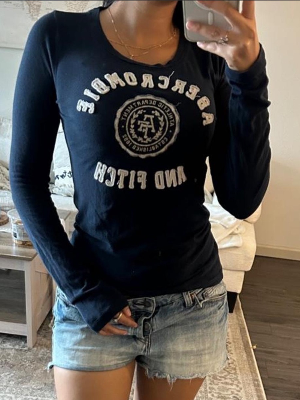 Y2K Abercrombie & Fitch Navy Long Sleeve Logo Tee